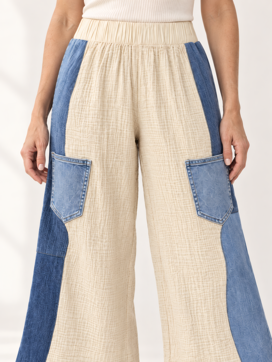 Shannon Passero Wisteria Pant in Sand, close up of the fabric and details