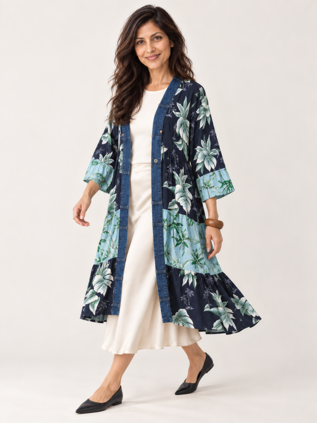 Shannon Passero Ying Cardigan in Coastal Print Mix, on model, second angle