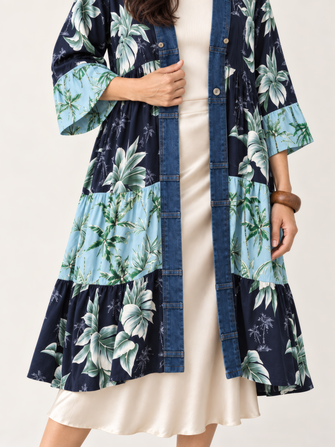 Shannon Passero Ying Cardigan in Coastal Print Mix, close up of the fabric and details