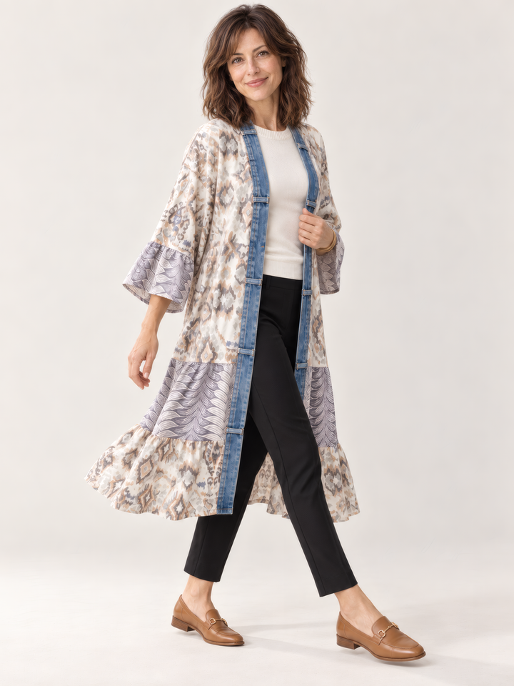 Shannon Passero Ying Cardigan in Petal Print Mix, on model, second angle