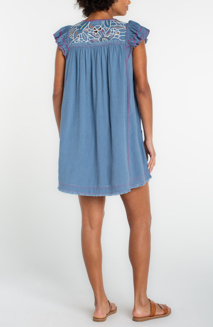 Liverpool Jeans - Flutter Sleeve V-neck Woven Dress