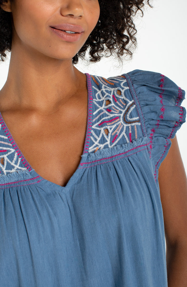 Liverpool Jeans - Flutter Sleeve V-neck Woven Dress