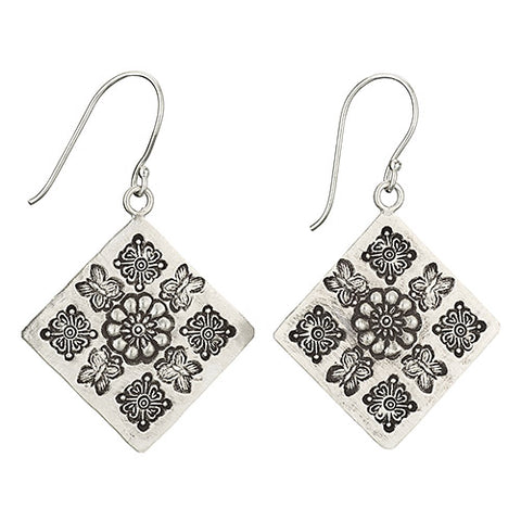 Tiger Mountain - STAMPED FLOWER SQUARE EARRING - Shopboutiquekarma
