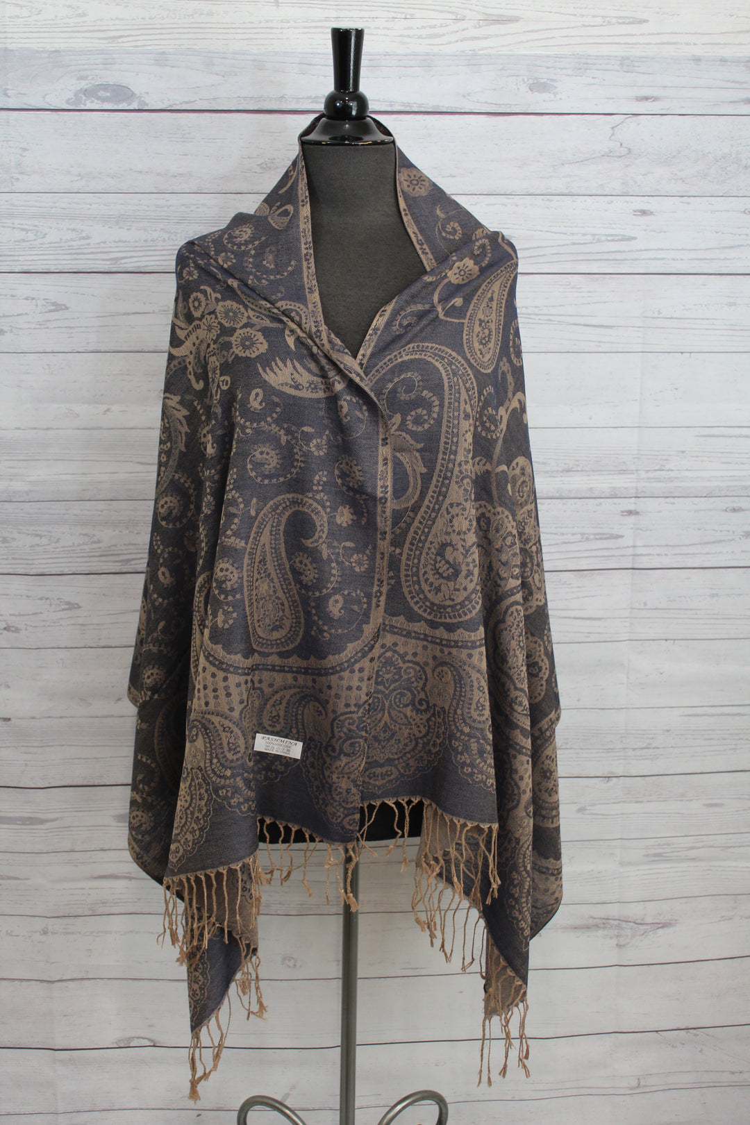 Charcoal Paisley Pashmina - Shopboutiquekarma