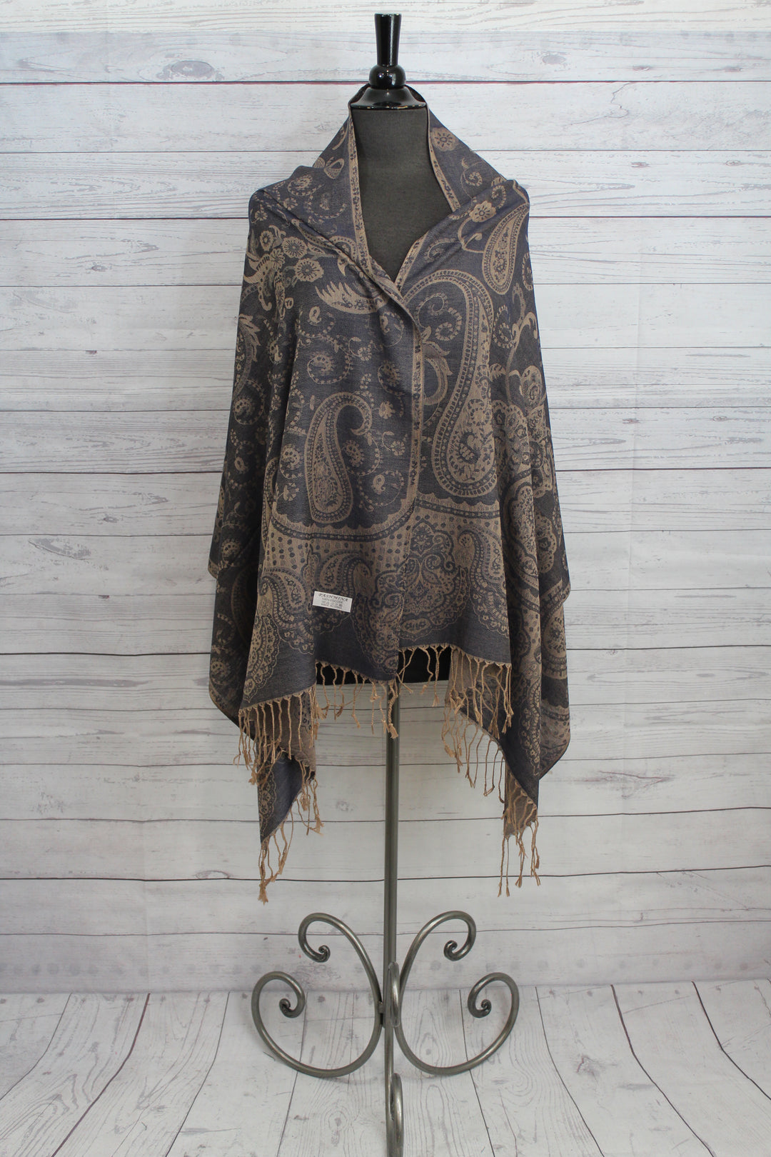 Charcoal Paisley Pashmina - Shopboutiquekarma