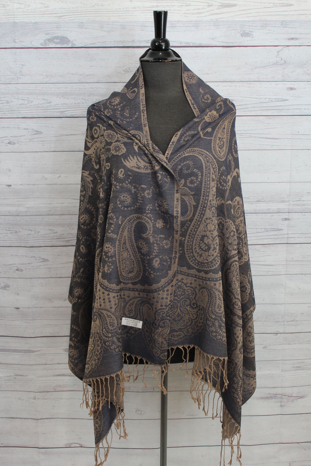 Charcoal Paisley Pashmina - Shopboutiquekarma