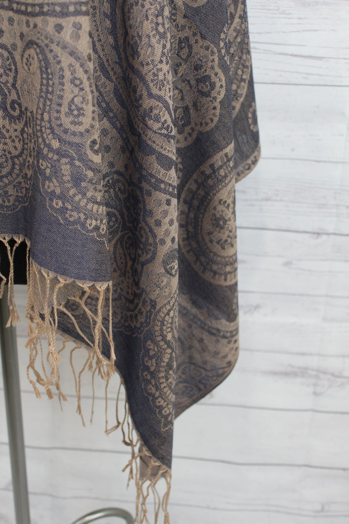 Charcoal Paisley Pashmina - Shopboutiquekarma