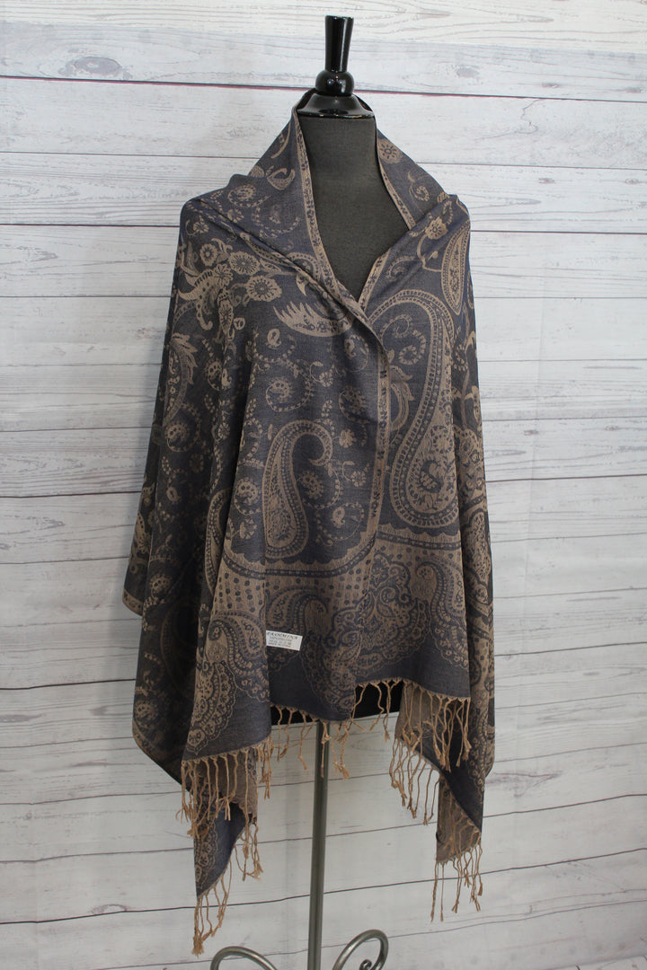 Charcoal Paisley Pashmina - Shopboutiquekarma