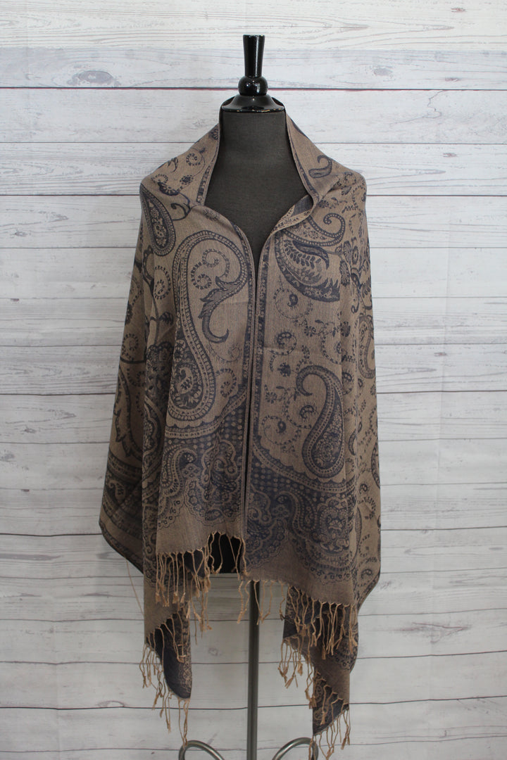 Charcoal Paisley Pashmina - Shopboutiquekarma