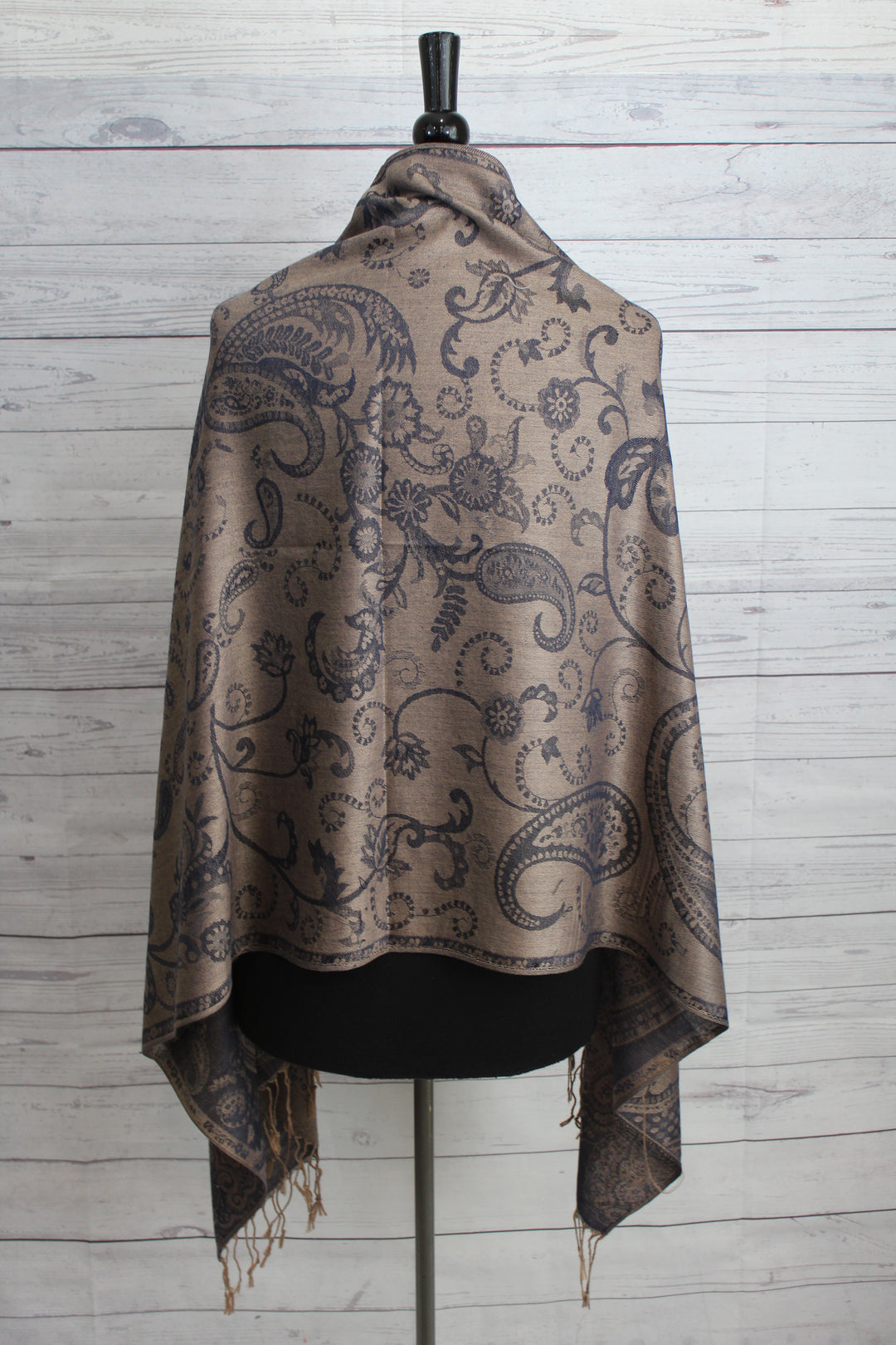 Charcoal Paisley Pashmina - Shopboutiquekarma