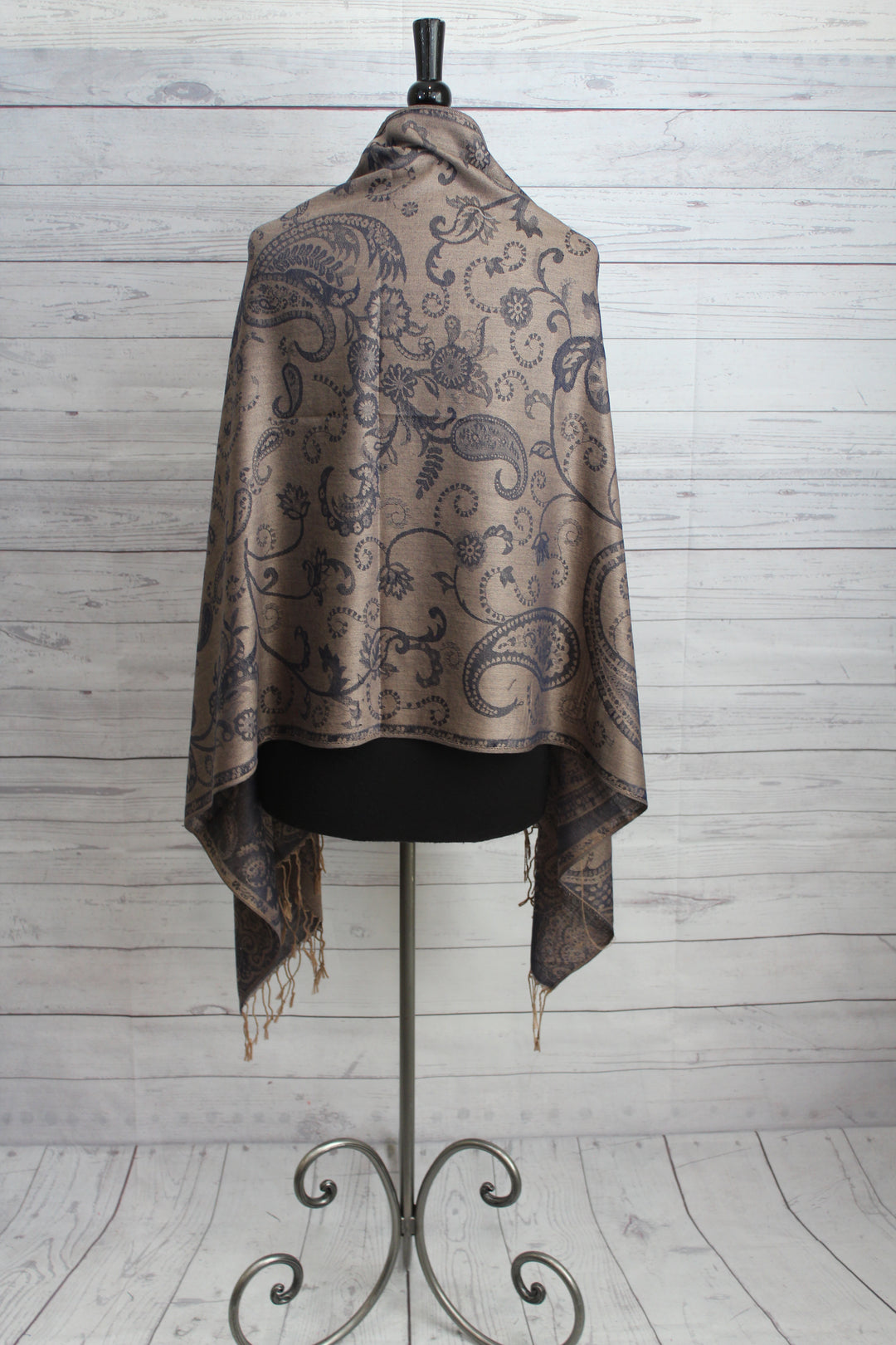 Charcoal Paisley Pashmina - Shopboutiquekarma