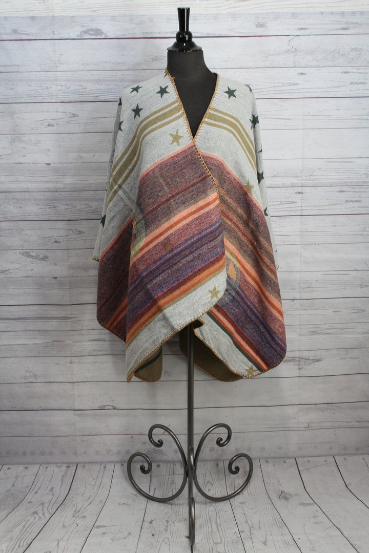 Multi Stripe Reversible Shawl/Poncho - Shopboutiquekarma