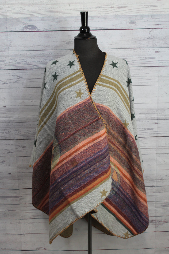 Multi Stripe Reversible Shawl/Poncho - Shopboutiquekarma