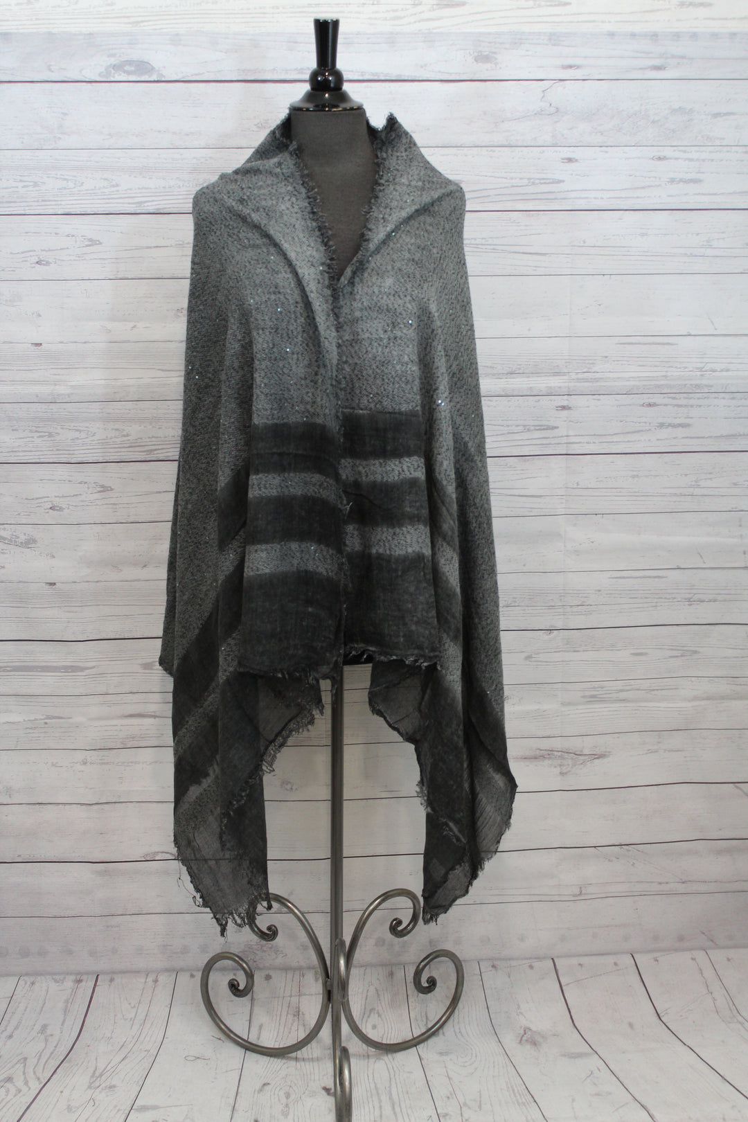 Grey Black Border Bead Detail Pashmina - Shopboutiquekarma