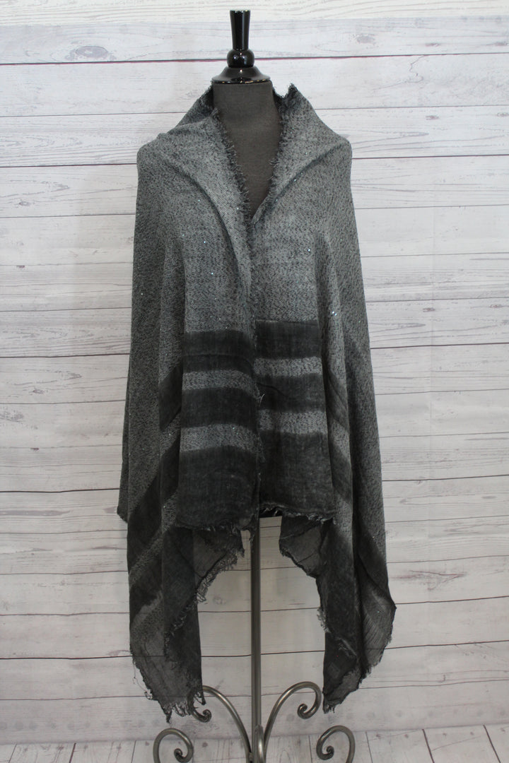 Grey Black Border Bead Detail Pashmina - Shopboutiquekarma