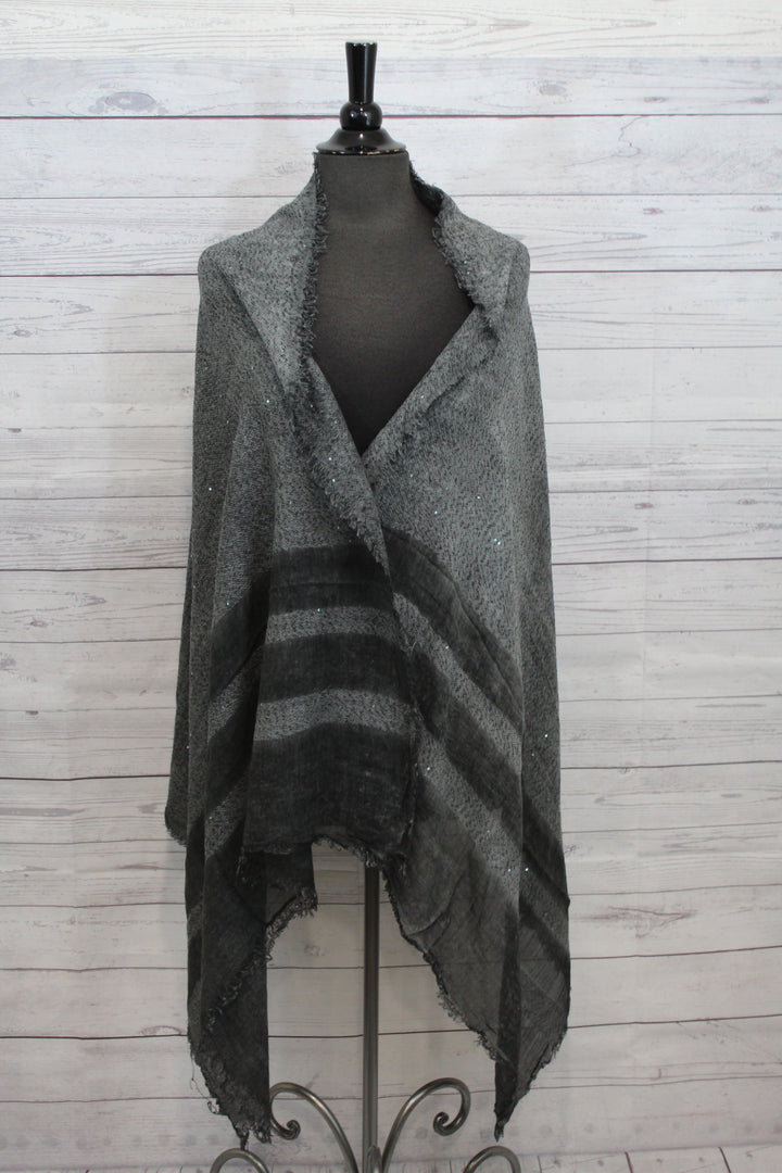 Grey Black Border Bead Detail Pashmina - Shopboutiquekarma