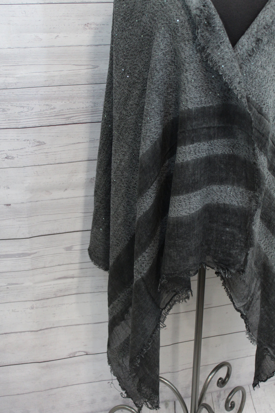 Grey Black Border Bead Detail Pashmina - Shopboutiquekarma