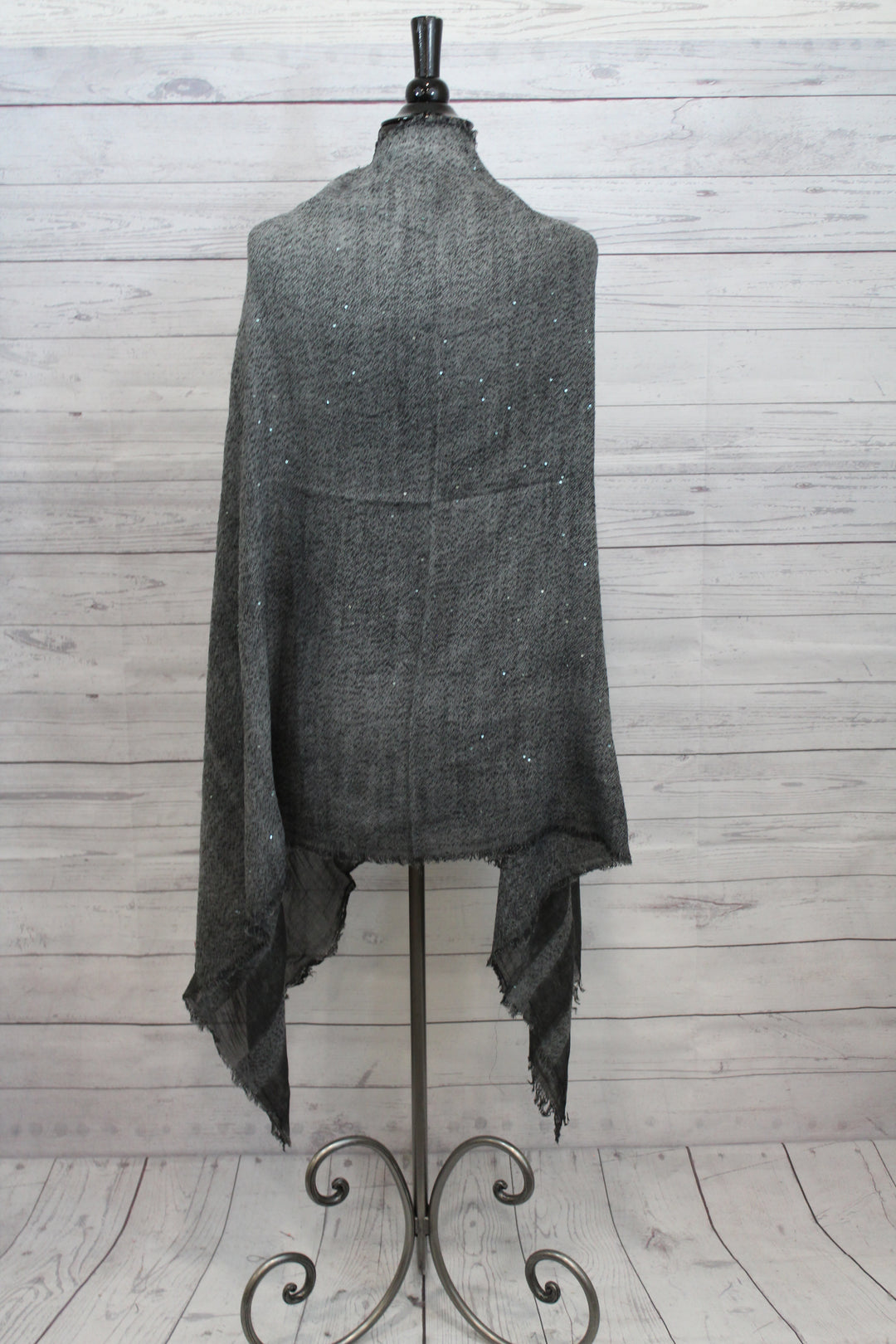 Grey Black Border Bead Detail Pashmina - Shopboutiquekarma