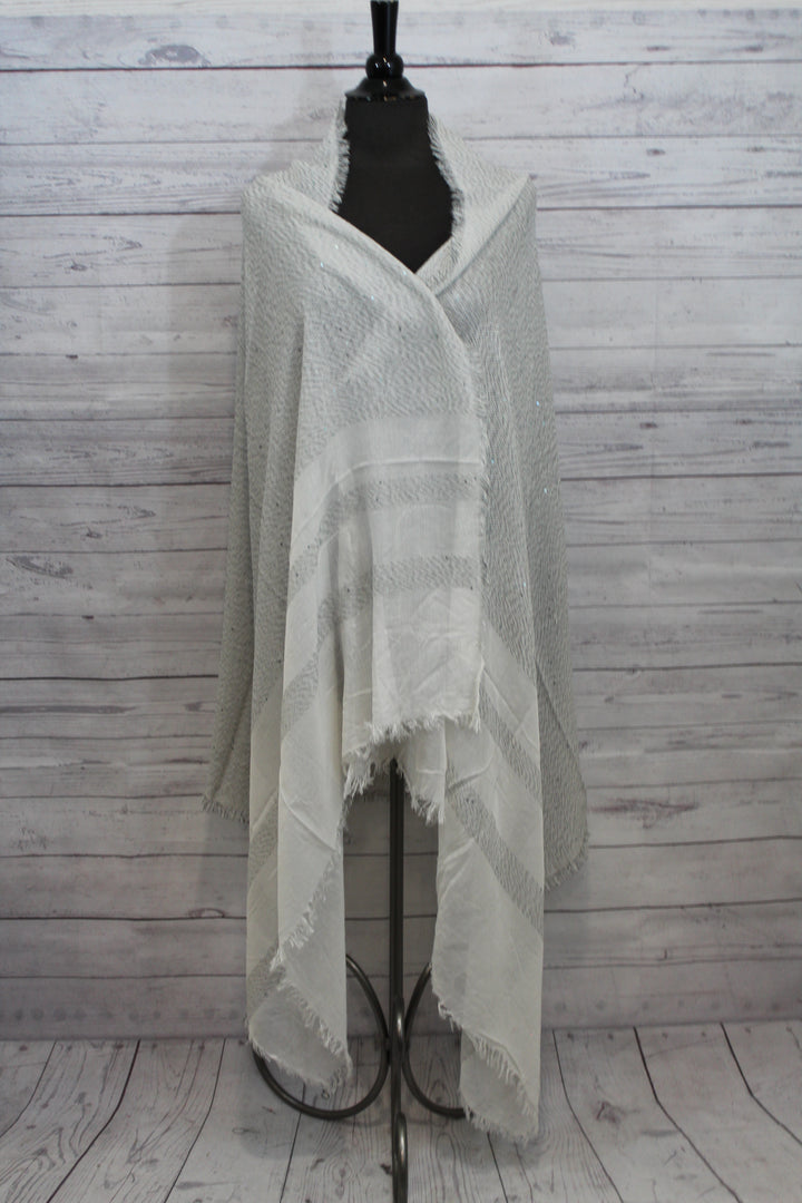 Grey/White Border Bead Detail Pashmina - Shopboutiquekarma