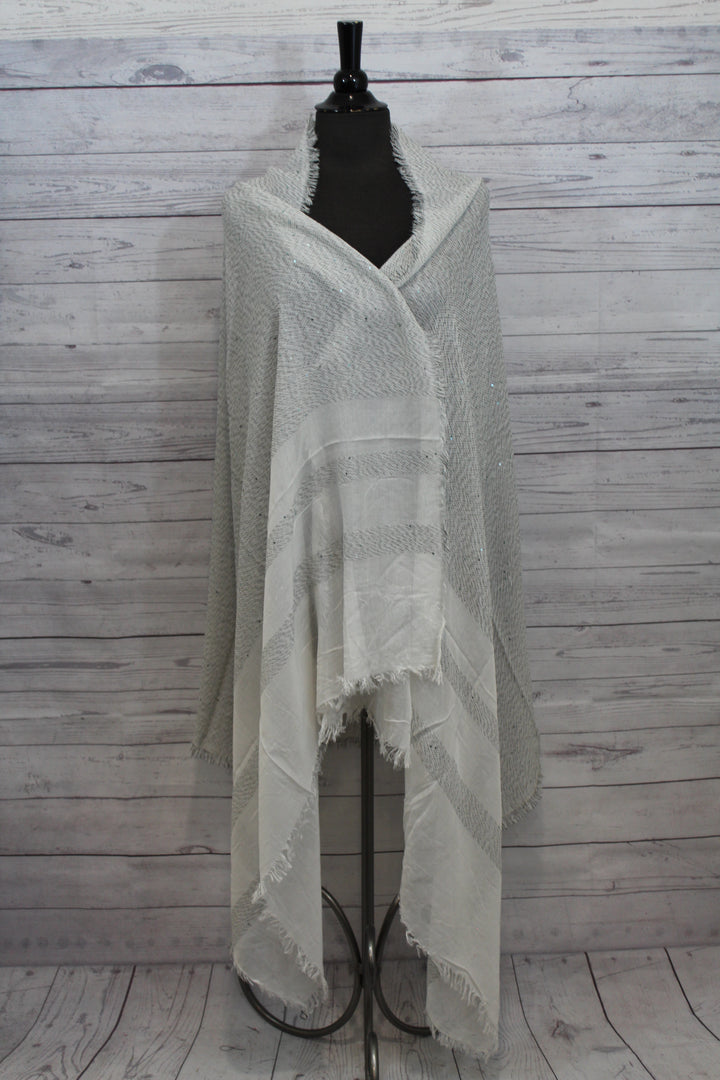 Grey/White Border Bead Detail Pashmina - Shopboutiquekarma