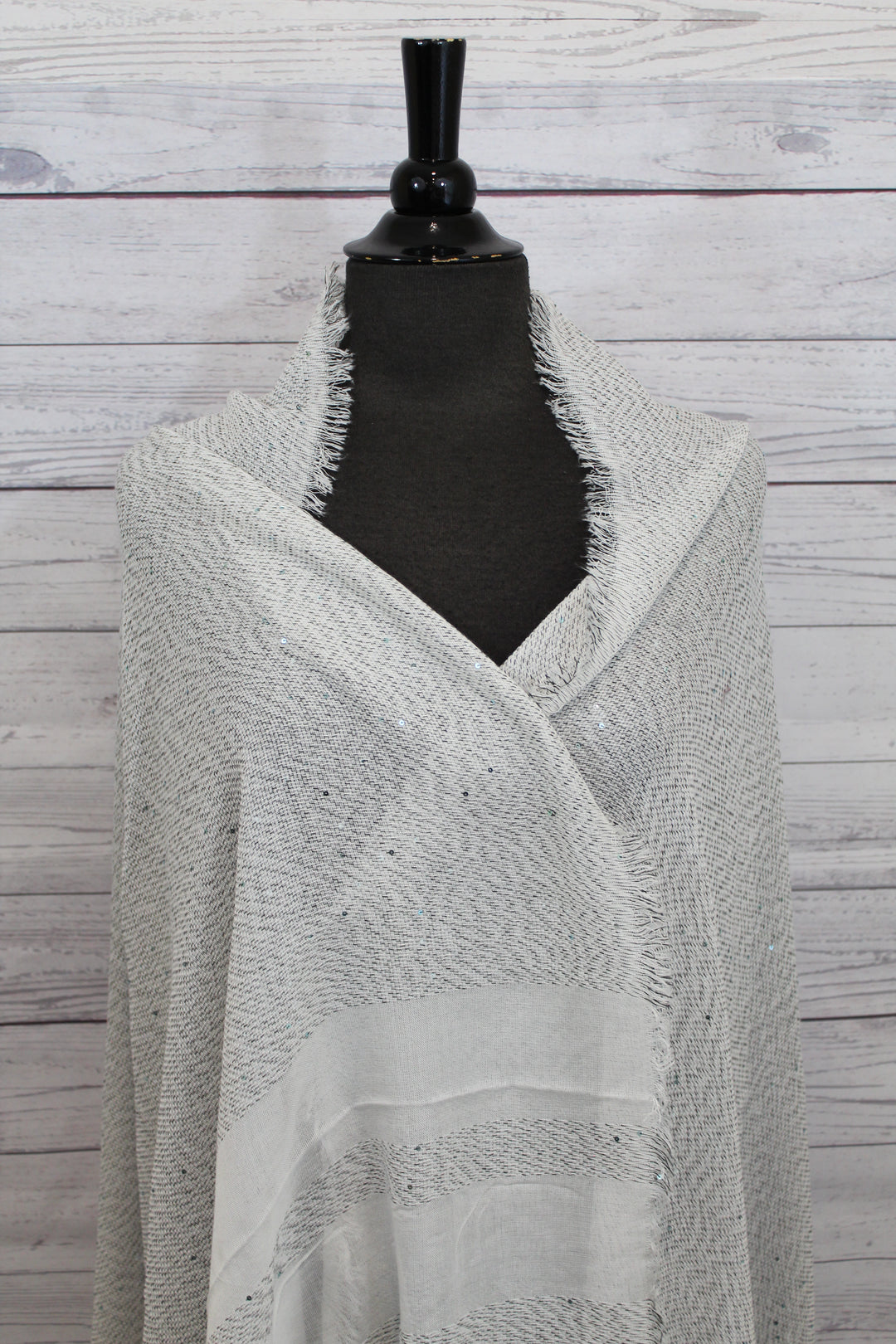 Grey/White Border Bead Detail Pashmina - Shopboutiquekarma