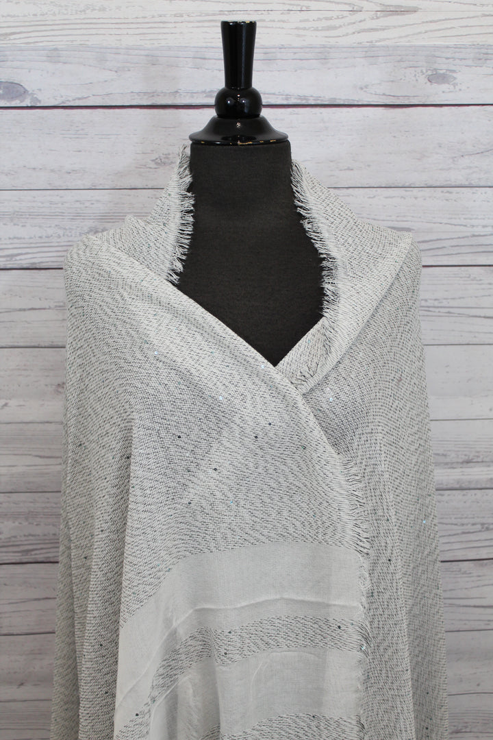 Grey/White Border Bead Detail Pashmina - Shopboutiquekarma