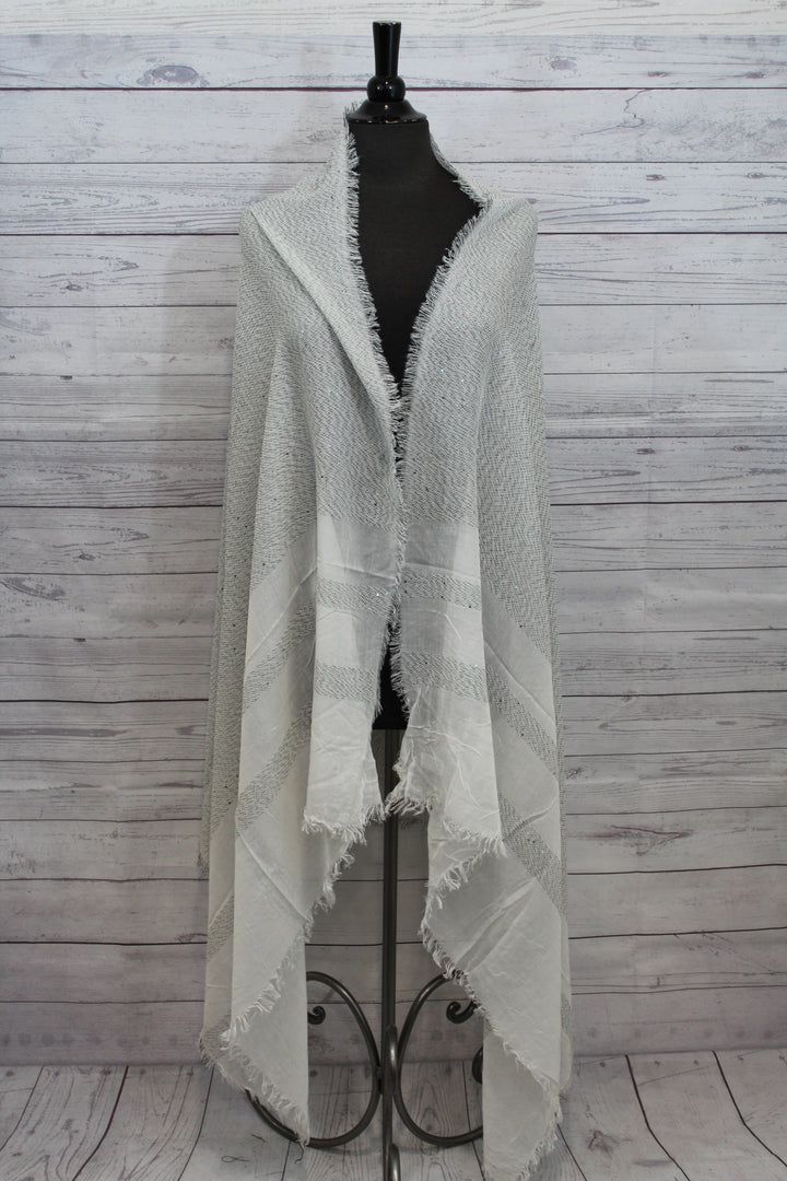 Grey/White Border Bead Detail Pashmina - Shopboutiquekarma