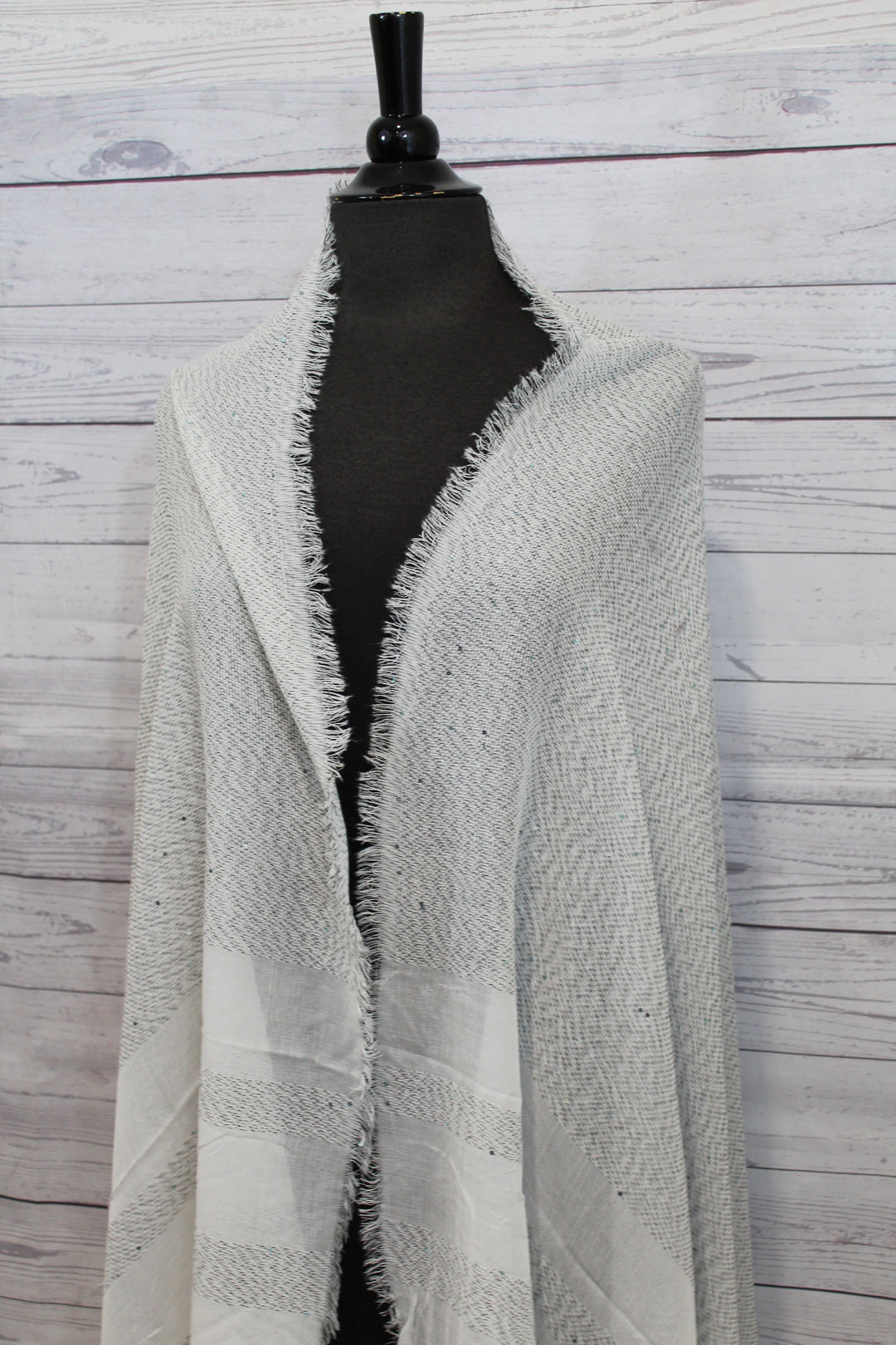 Grey/White Border Bead Detail Pashmina - Shopboutiquekarma